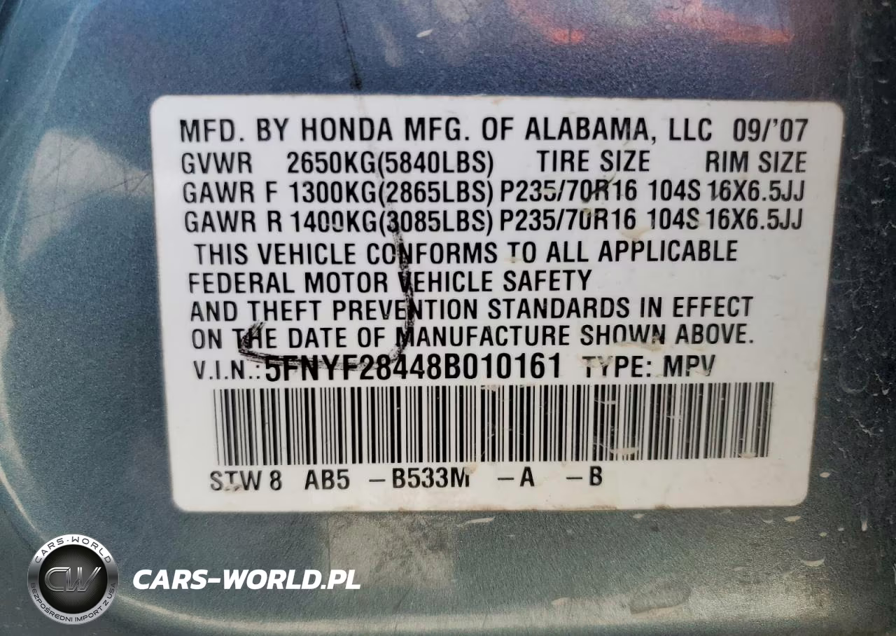 2008 Honda Pilot Ex VIN:5FNYF28448B010161 - 13
