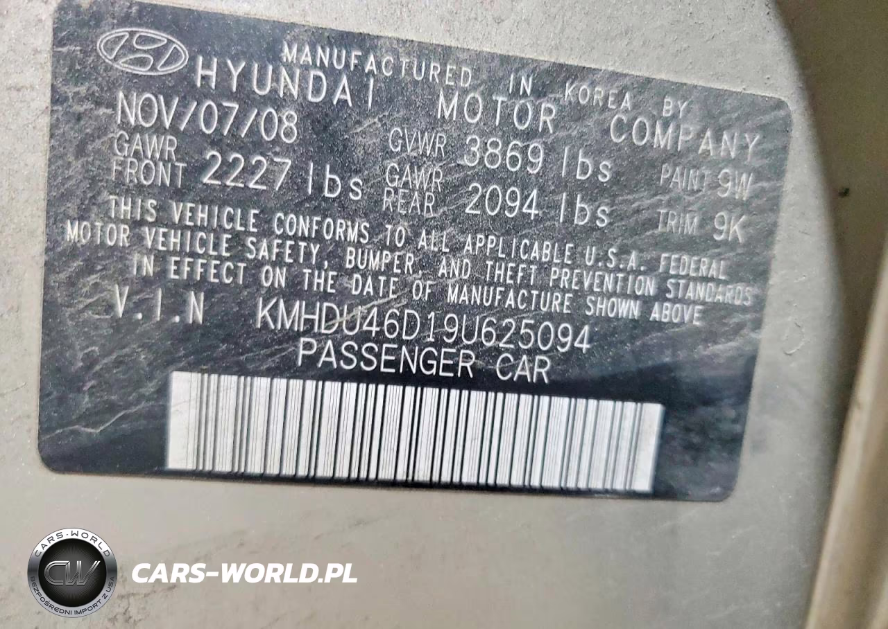 2009 Hyundai Elantra Gls VIN:KMHDU46D19U625094 - 12