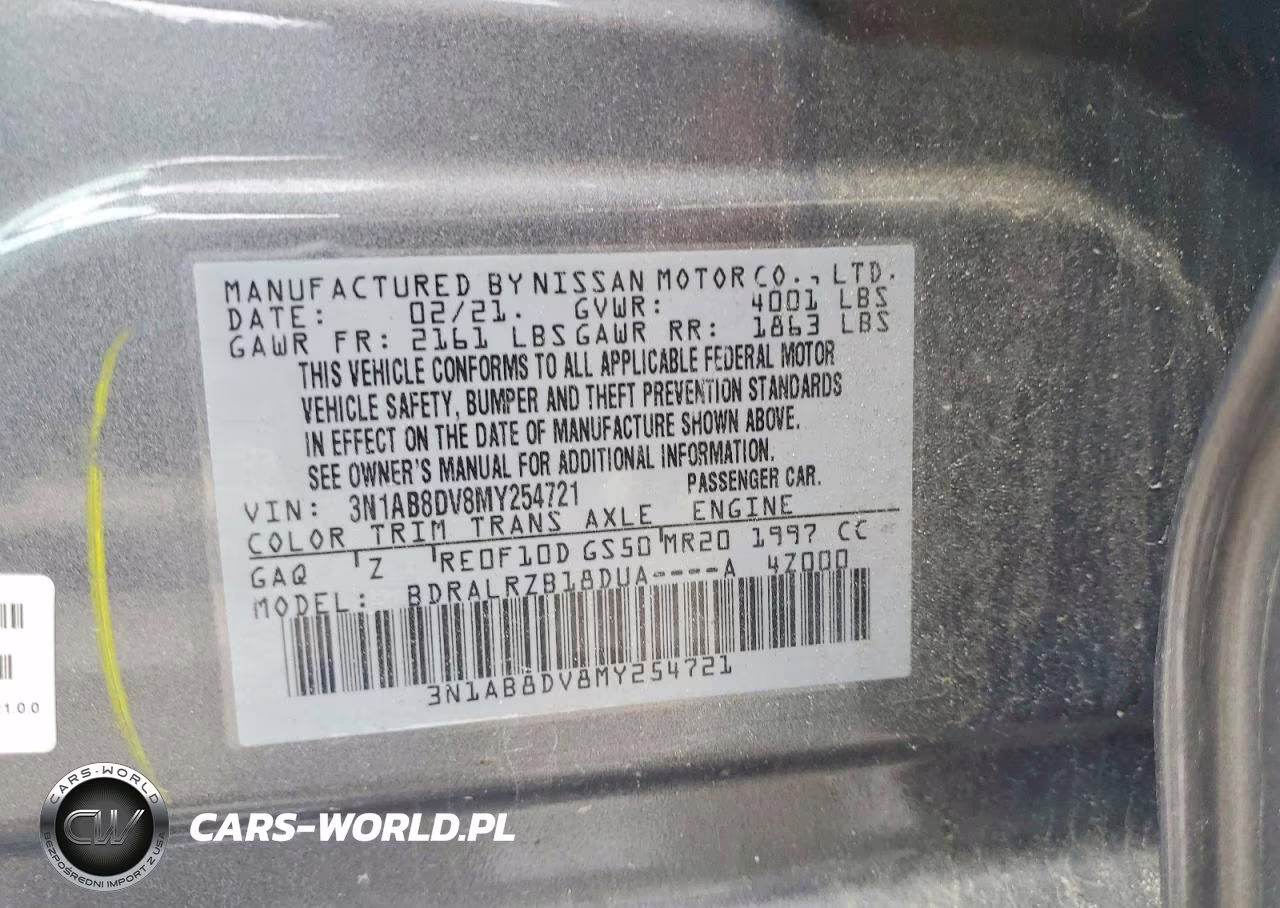 2021 Nissan Sentra Sr VIN:3N1AB8DV8MY254721 - 12