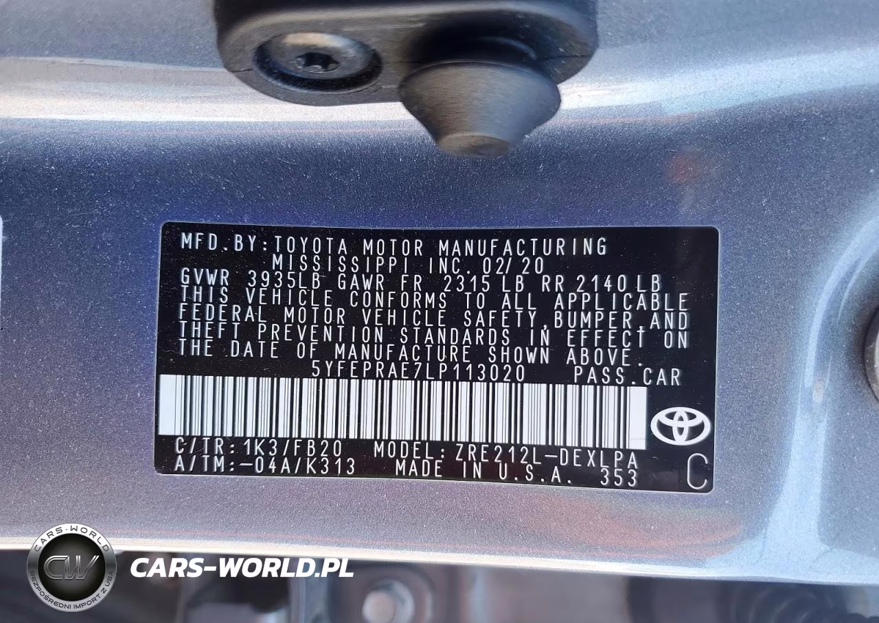 2020 Toyota Corolla Le VIN:5YFEPRAE7LP113020 - 12