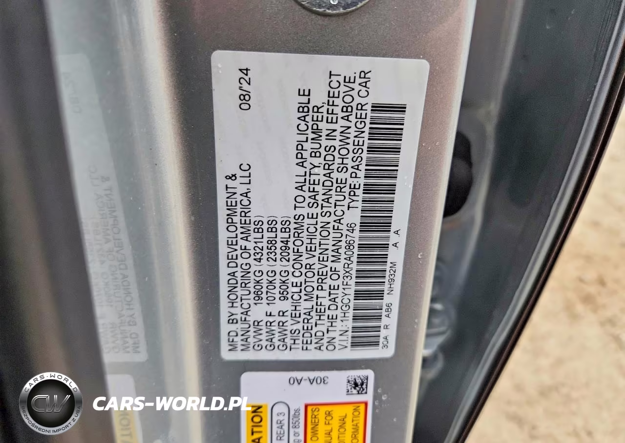 2024 Honda Accord Ex VIN:1HGCY1F3XRA086746 - 12