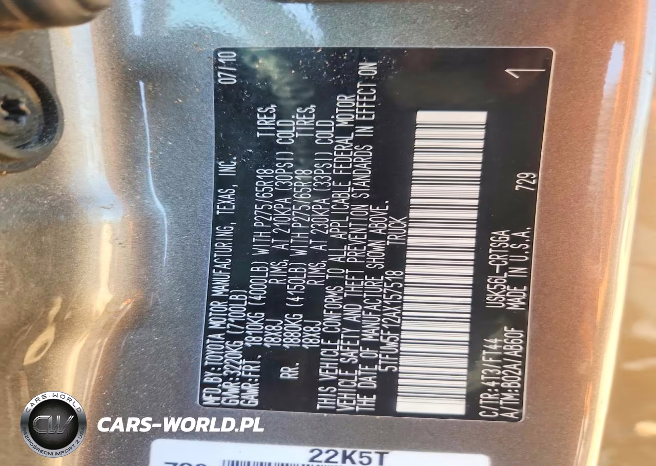 2010 Toyota Tundra Double Cab Sr5 VIN:5TFUW5F12AX157518 - 12