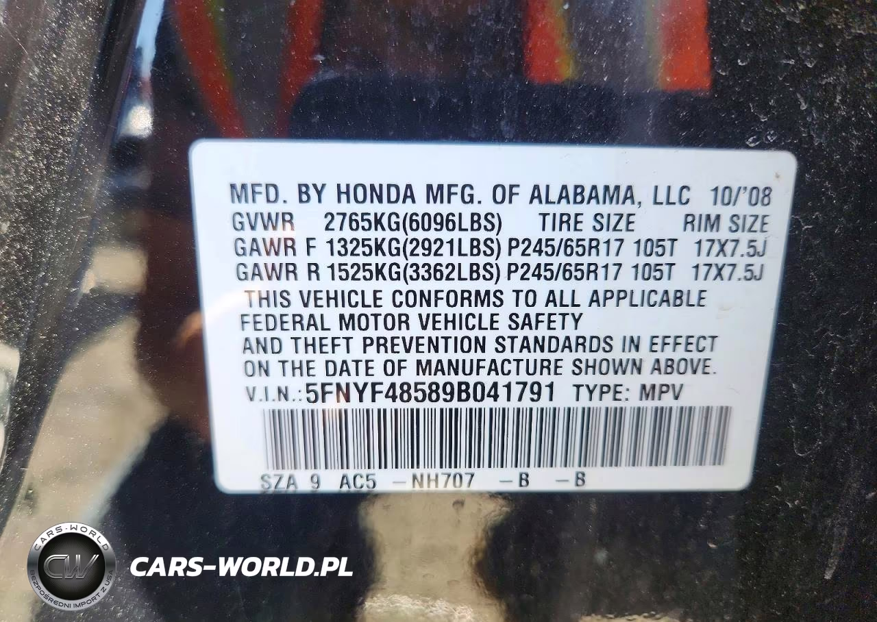 2009 Honda Pilot Exl VIN:5FNYF48589B041791 - 13