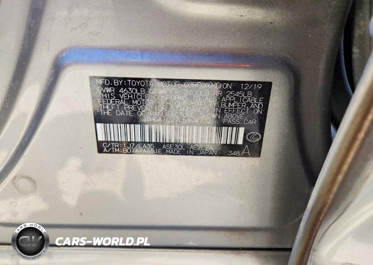 2020 Lexus Is 300 F Sport VIN:JTHGA1D27L5104732 - 12
