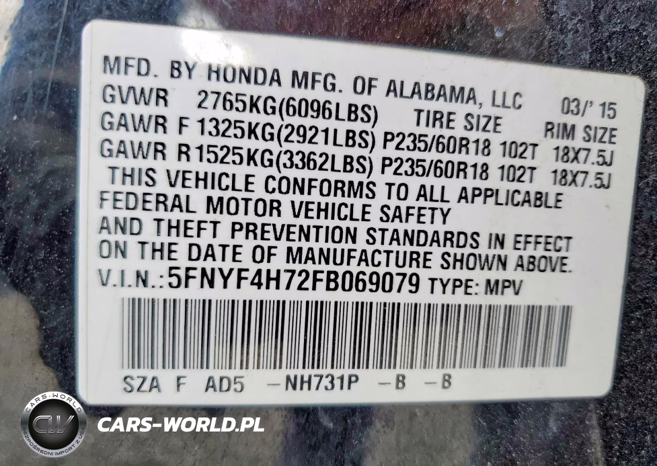 2015 Honda Pilot Exln VIN:5FNYF4H72FB069079 - 13