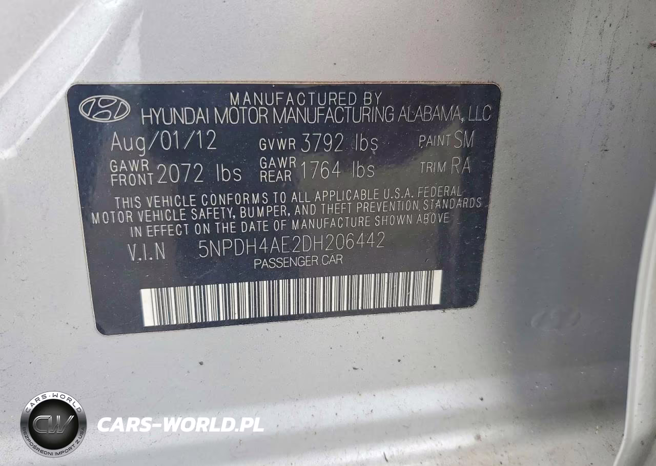 2013 Hyundai Elantra Gls VIN:5NPDH4AE2DH206442 - 12