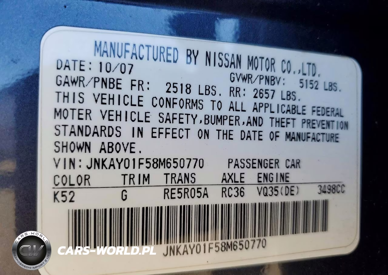 2008 Infi M35Nx VIN:JNKAY01F58M650770 - 12