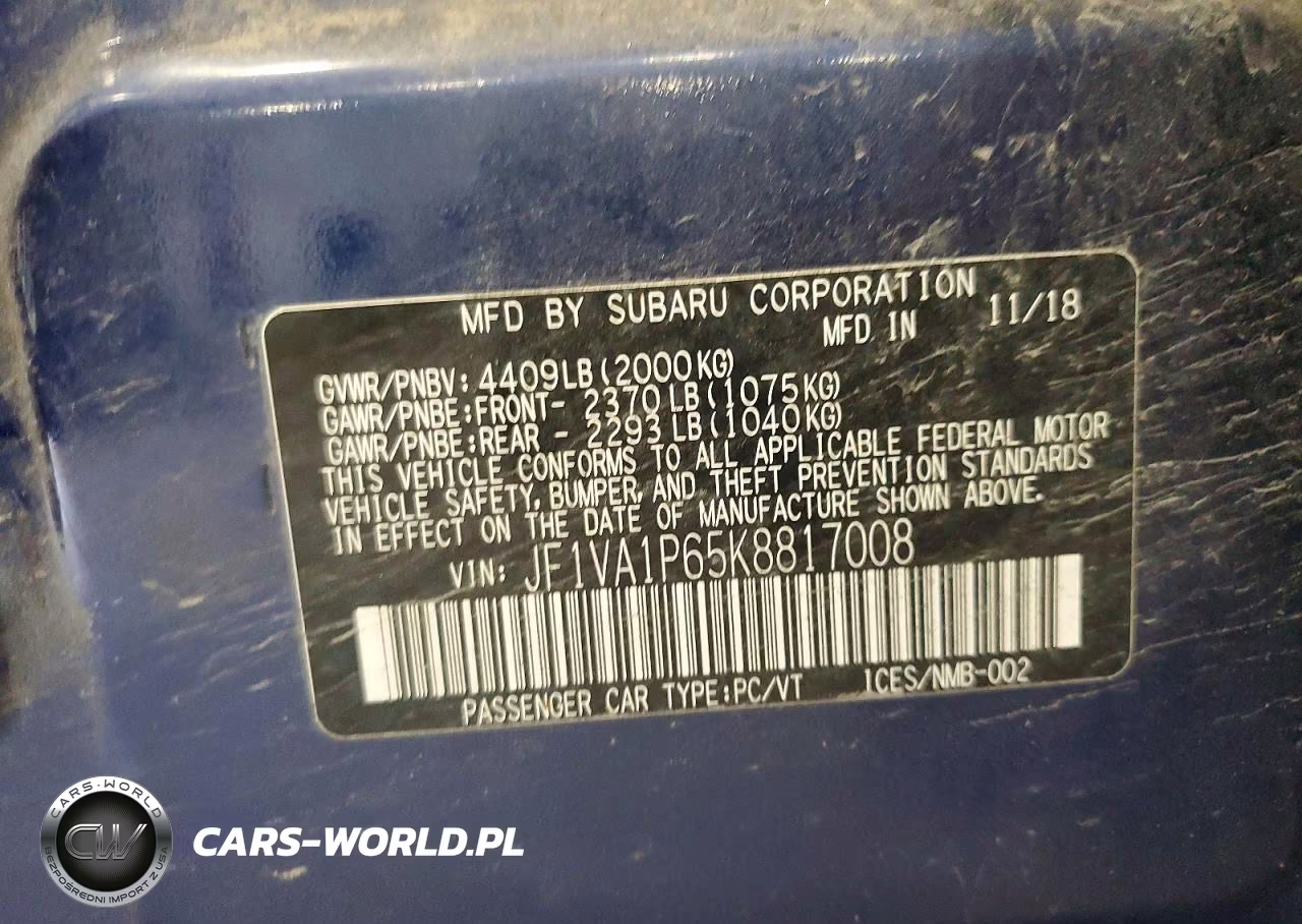 2019 Subaru Wrx Limited VIN:JF1VA1P65K8817008 - 13