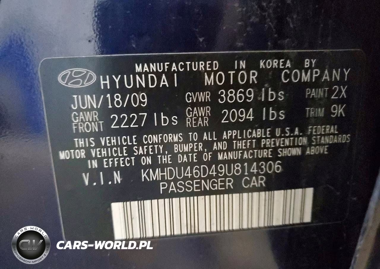 2009 Hyundai Elantra Gls VIN:KMHDU46D49U814306 - 12