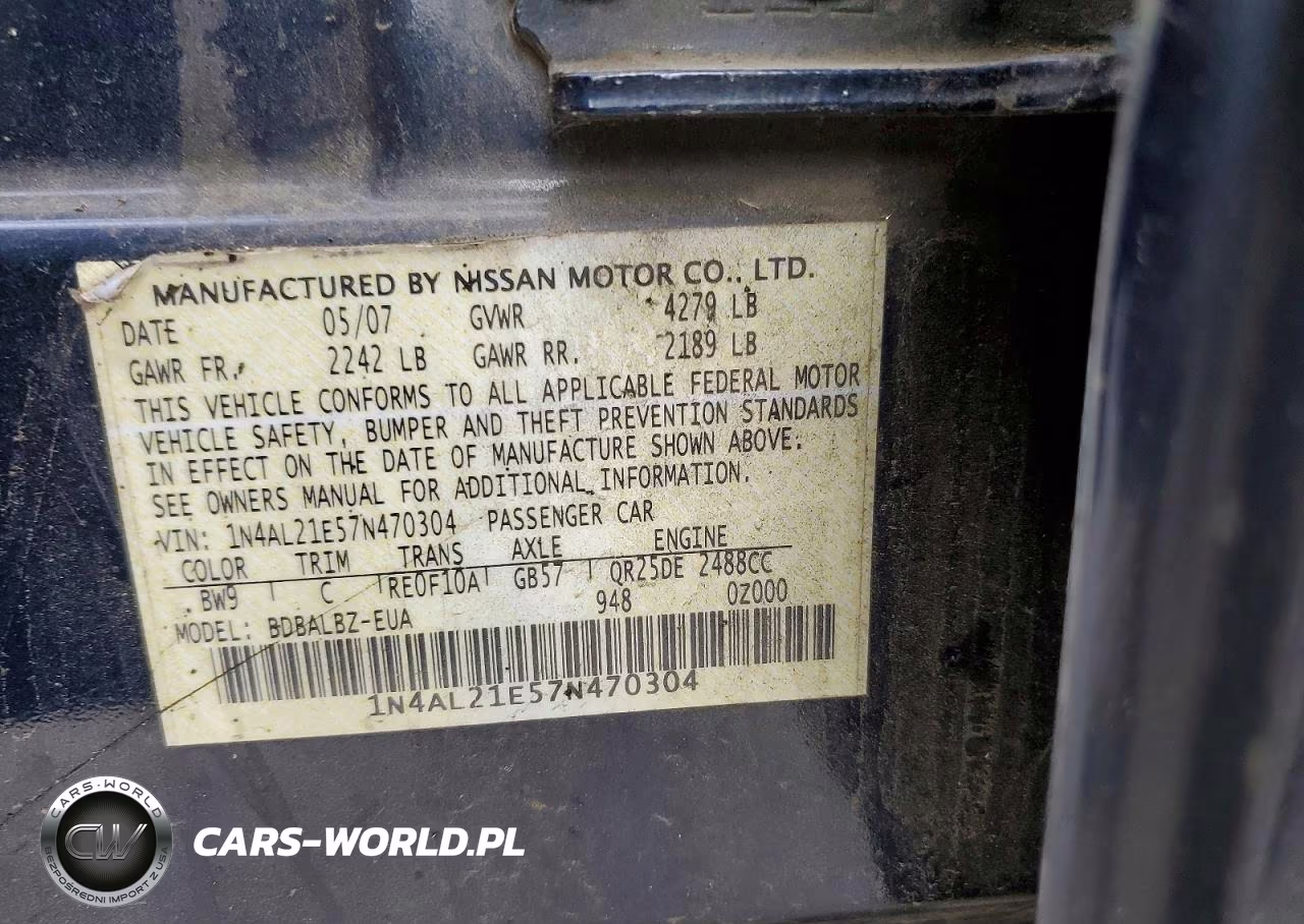 2007 Nissan Altima 2.5 VIN:1N4AL21E57N470304 - 12
