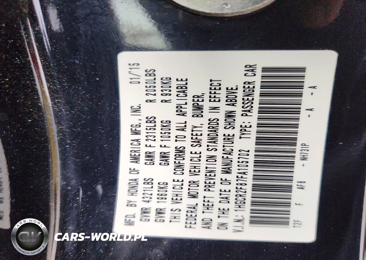 2015 Honda Accord Exl VIN:1HGCR2F87FA105702 - 13