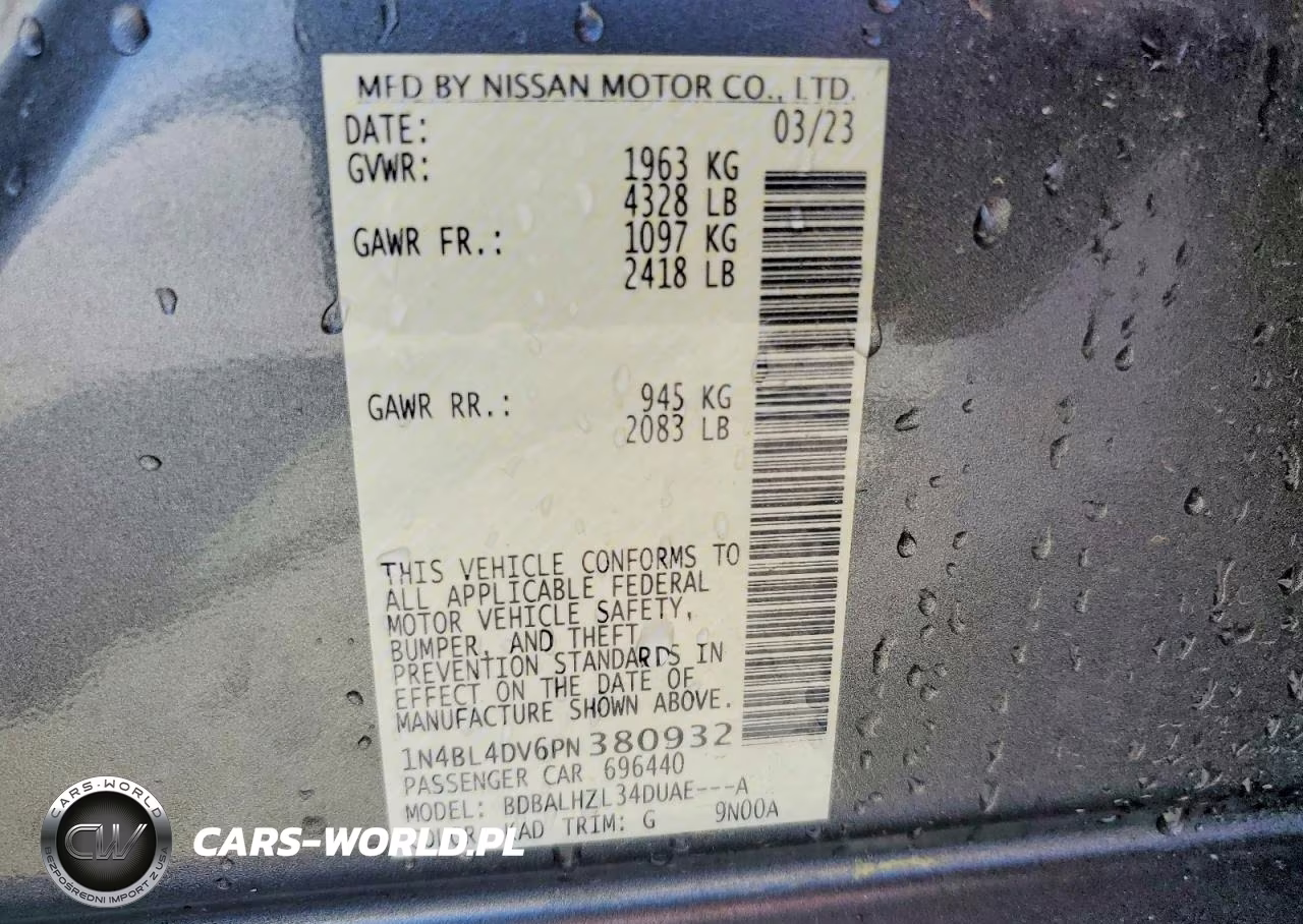 2023 Nissan Altima Sv VIN:1N4BL4DV6PN380932 - 12