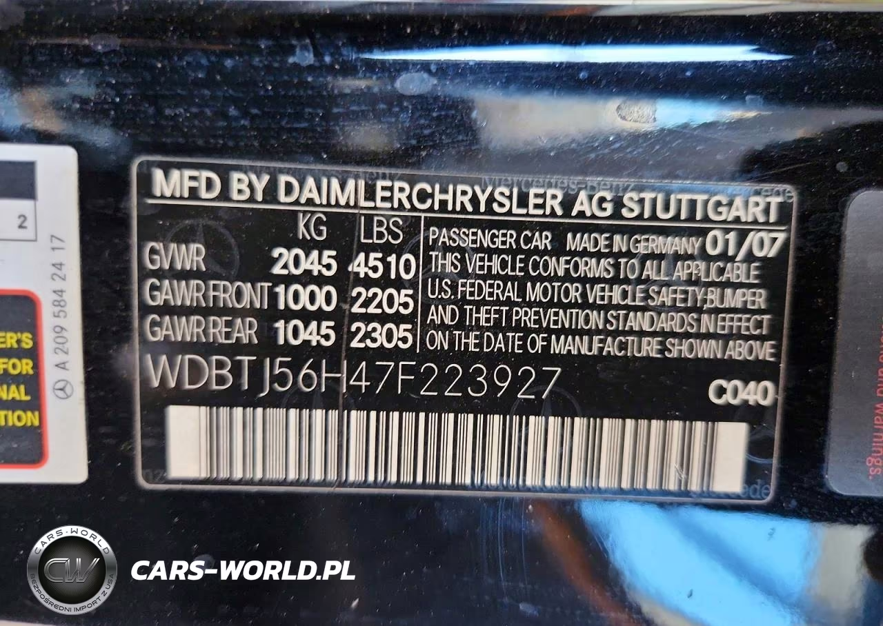 2007 Mercedes-Benz 350 VIN:WDBTJ56H47F223927 - 12
