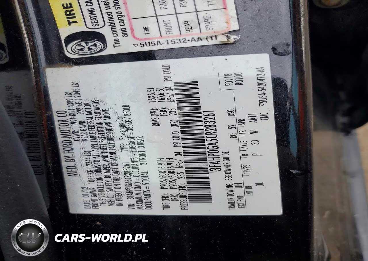 2012 Ford Fusion S VIN:3FAHP0GA5CR283261 - 12