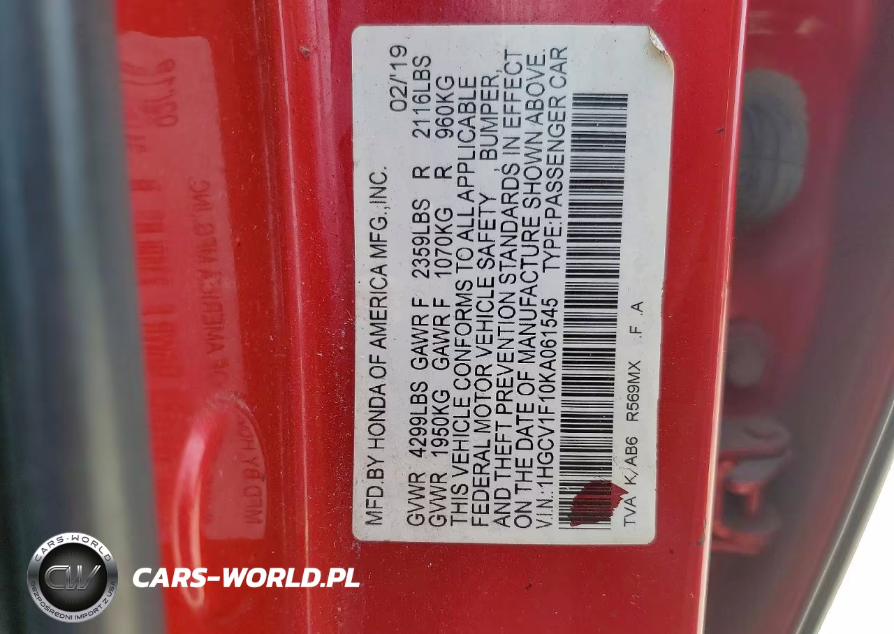 2019 Honda Accord Lx VIN:1HGCV1F10KA061545 - 13