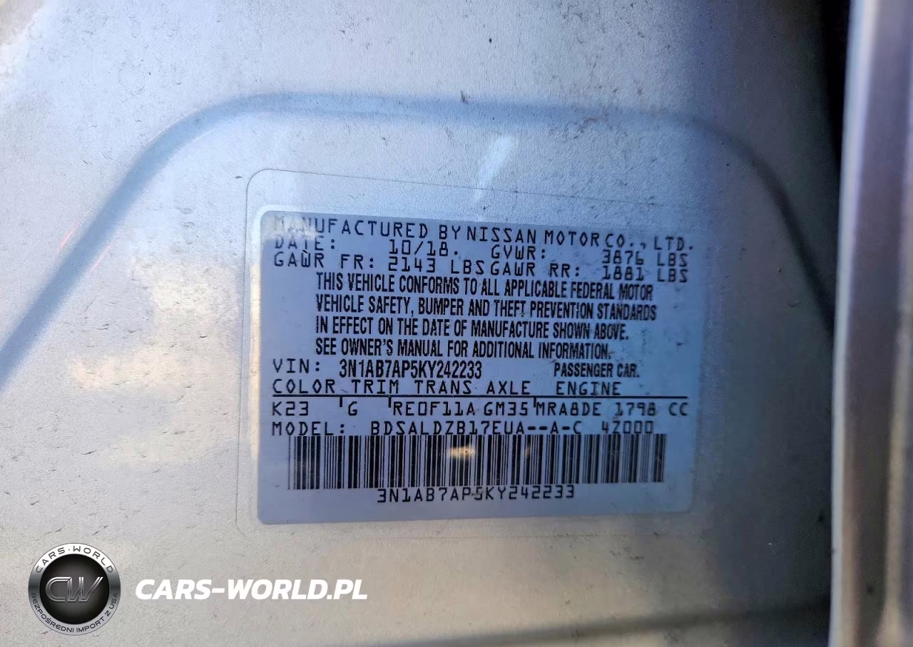 2019 Nissan Sentra Sv VIN:3N1AB7AP5KY242233 - 12
