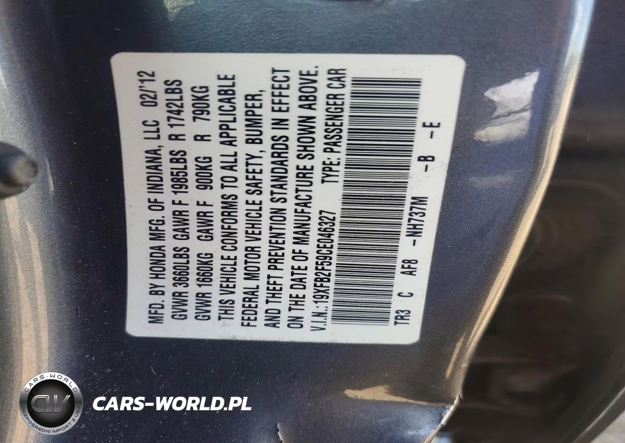 2012 Honda Civic Lx VIN:19XFB2F59CE046327 - 12