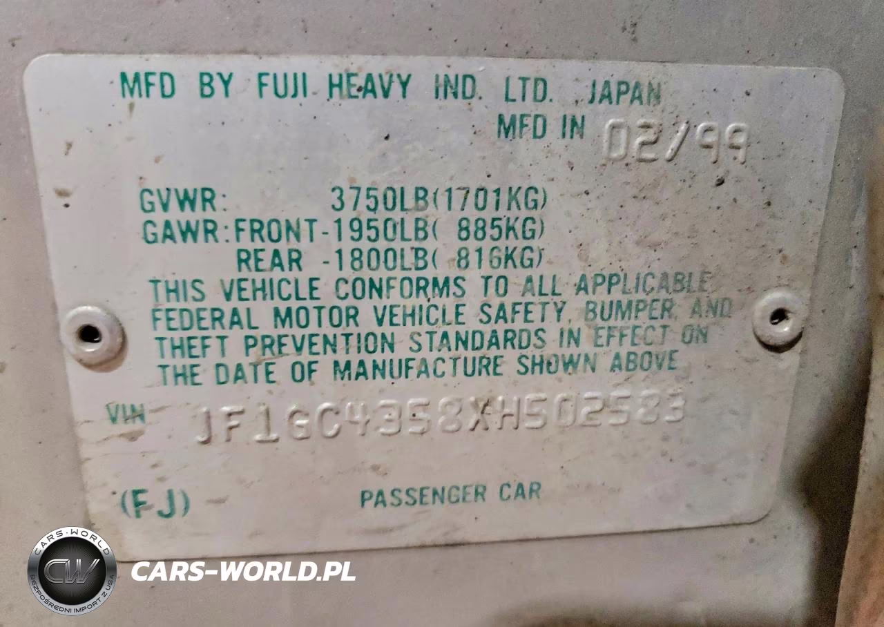 1999 Subaru Impreza L VIN:JF1GC4358XH502583 - 12