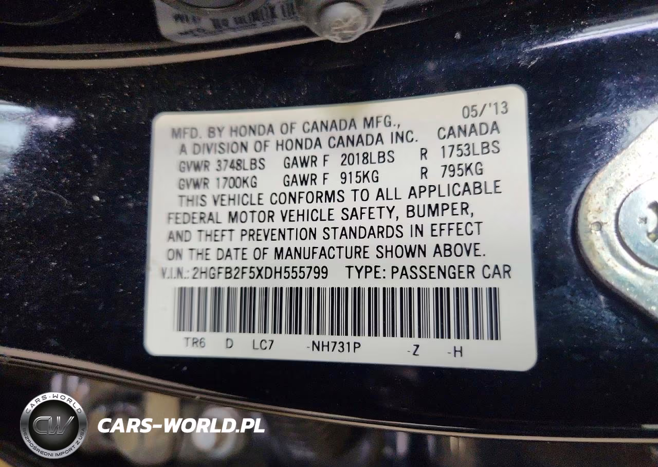 2013 Honda Civic Lx VIN:2HGFB2F5XDH555799 - 12