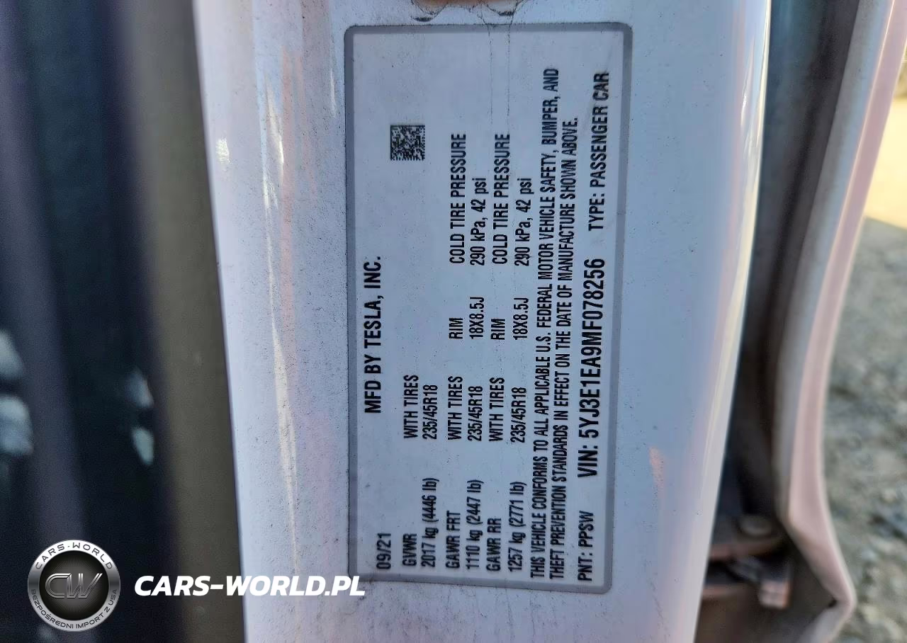 2021 Tesla Model 3 VIN:5YJ3E1EA9MF078256 - 12
