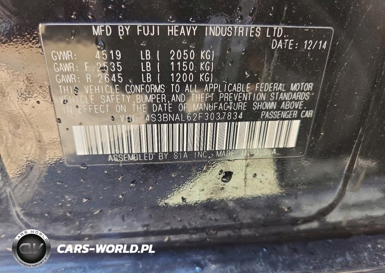 2015 Subaru Legacy 2.5I Limited VIN:4S3BNAL62F3037834 - 12