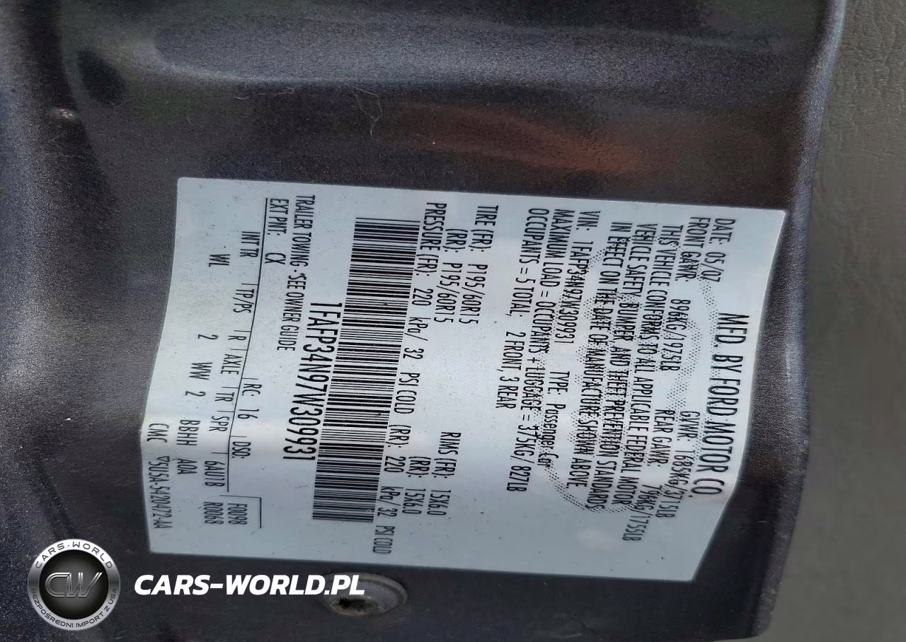 2007 Ford Focus Zx4 VIN:1FAFP34N97W309931 - 12
