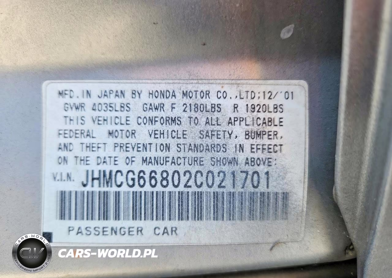 2002 Honda Accord Ex VIN:JHMCG66802C021701 - 13