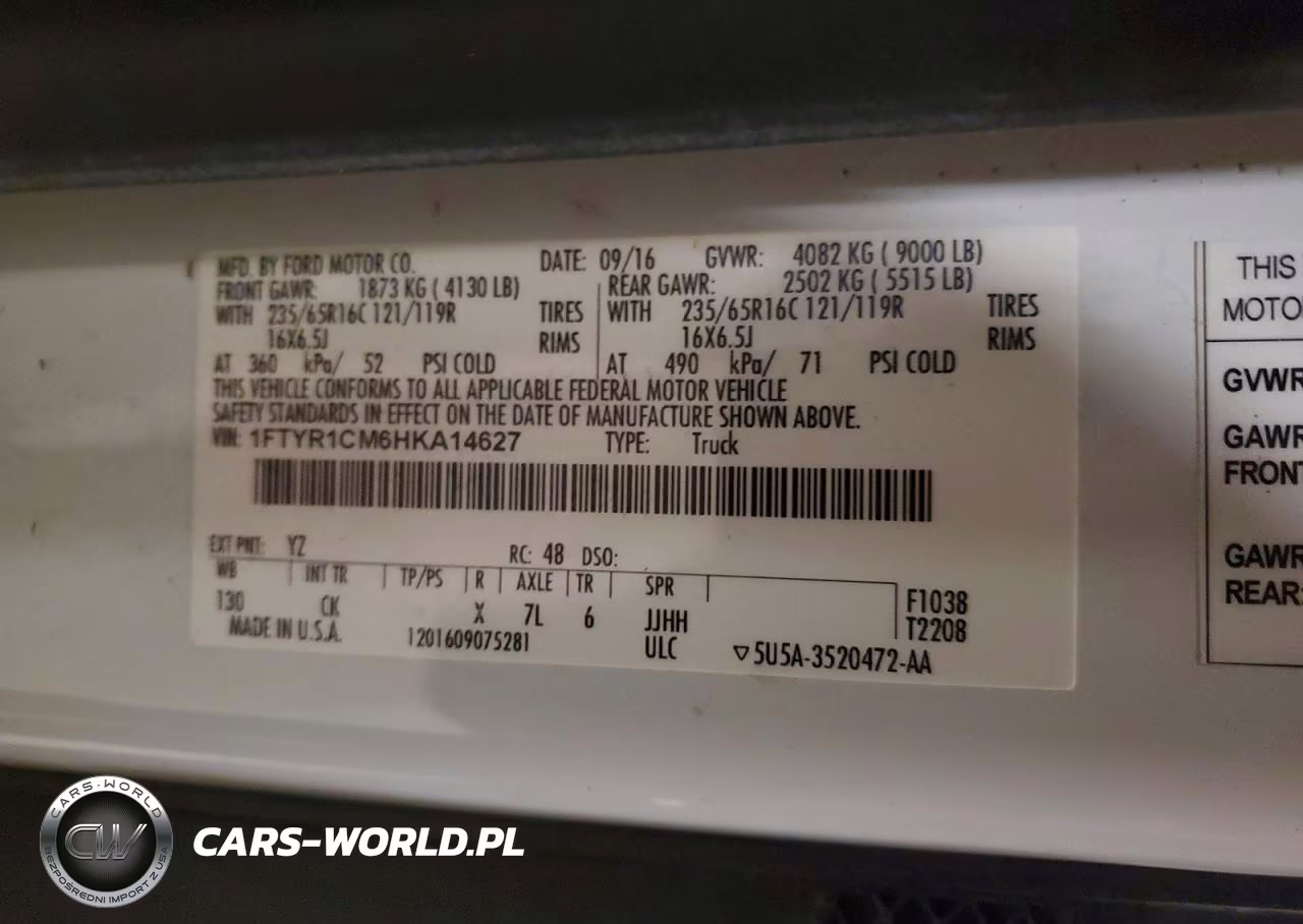 2017 Ford Transit T-250 VIN:1FTYR1CM6HKA14627 - 13