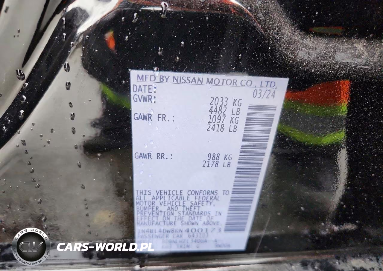 2024 Nissan Altima Sv VIN:1N4BL4DW8RN400173 - 12