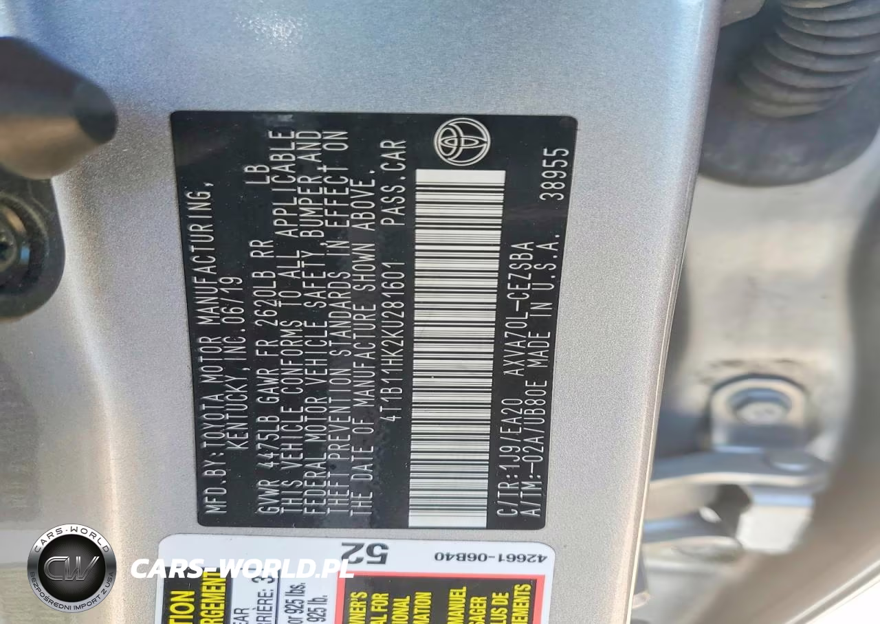 2019 Toyota Camry Se VIN:4T1B11HK2KU281601 - 12