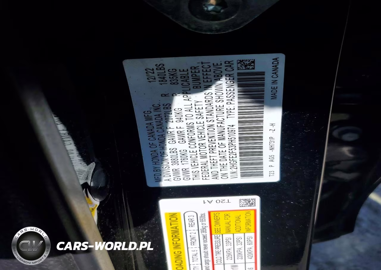 2023 Honda Civic Sport VIN:2HGFE2F53PH510974 - 12