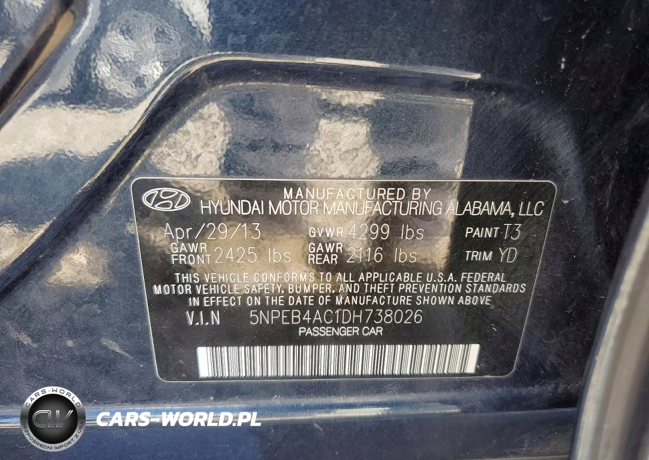 2013 Hyundai Sonata Gls VIN:5NPEB4AC1DH738026 - 12