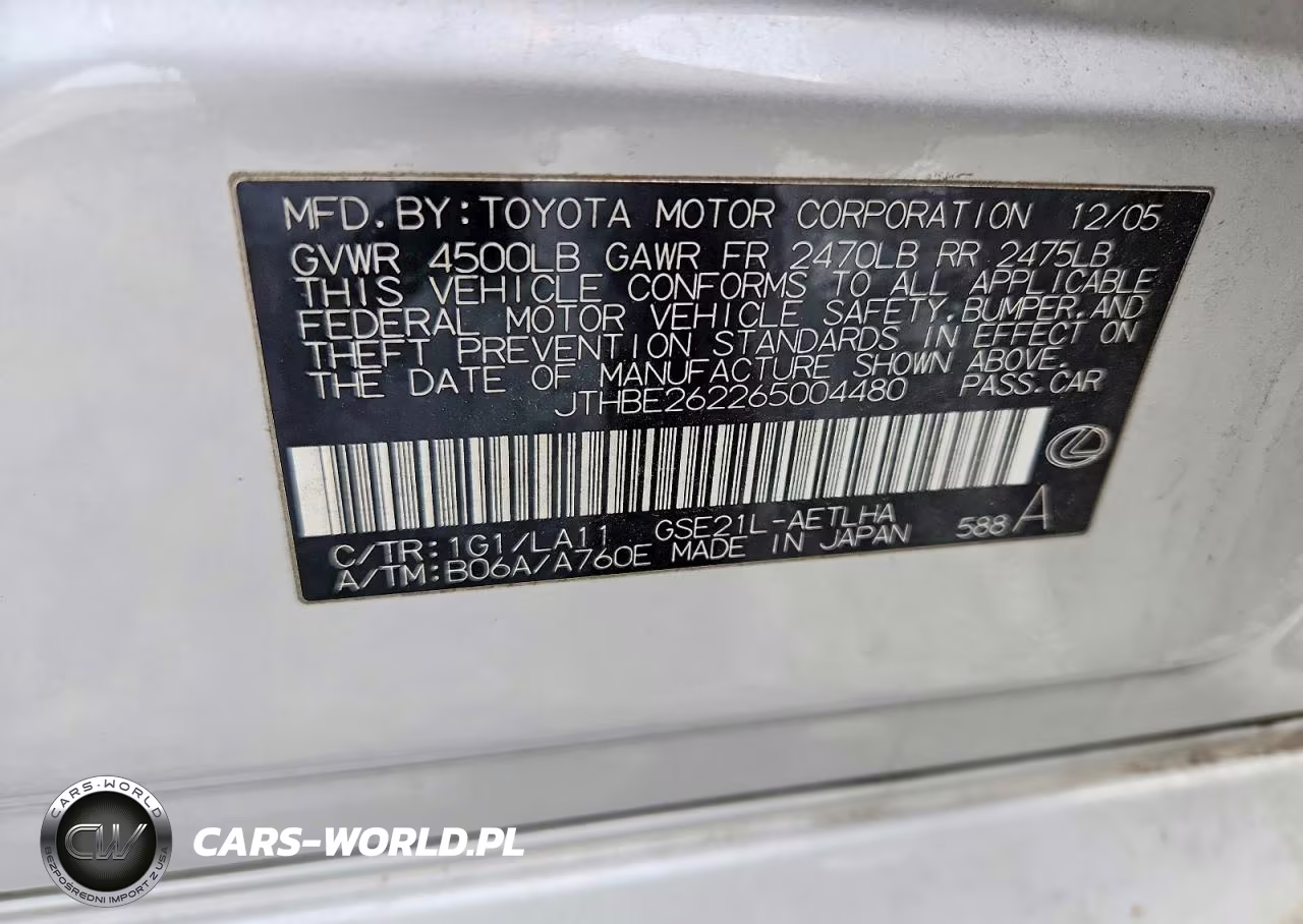 2006 Lexus Is 350 VIN:JTHBE262265004480 - 12