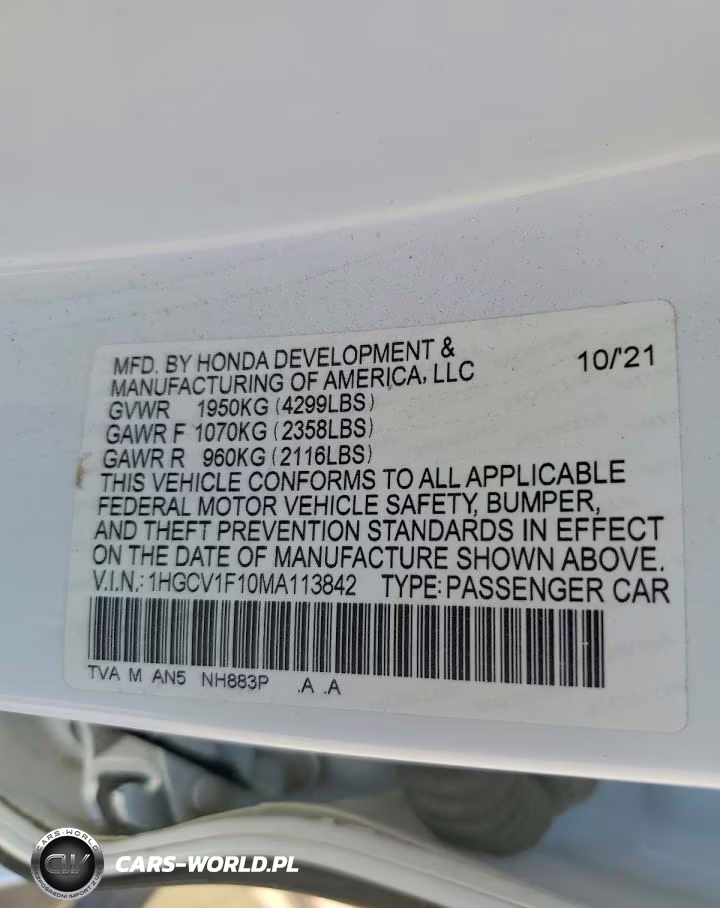 2021 Honda Accord Lx VIN:1HGCV1F10MA113842 - 12