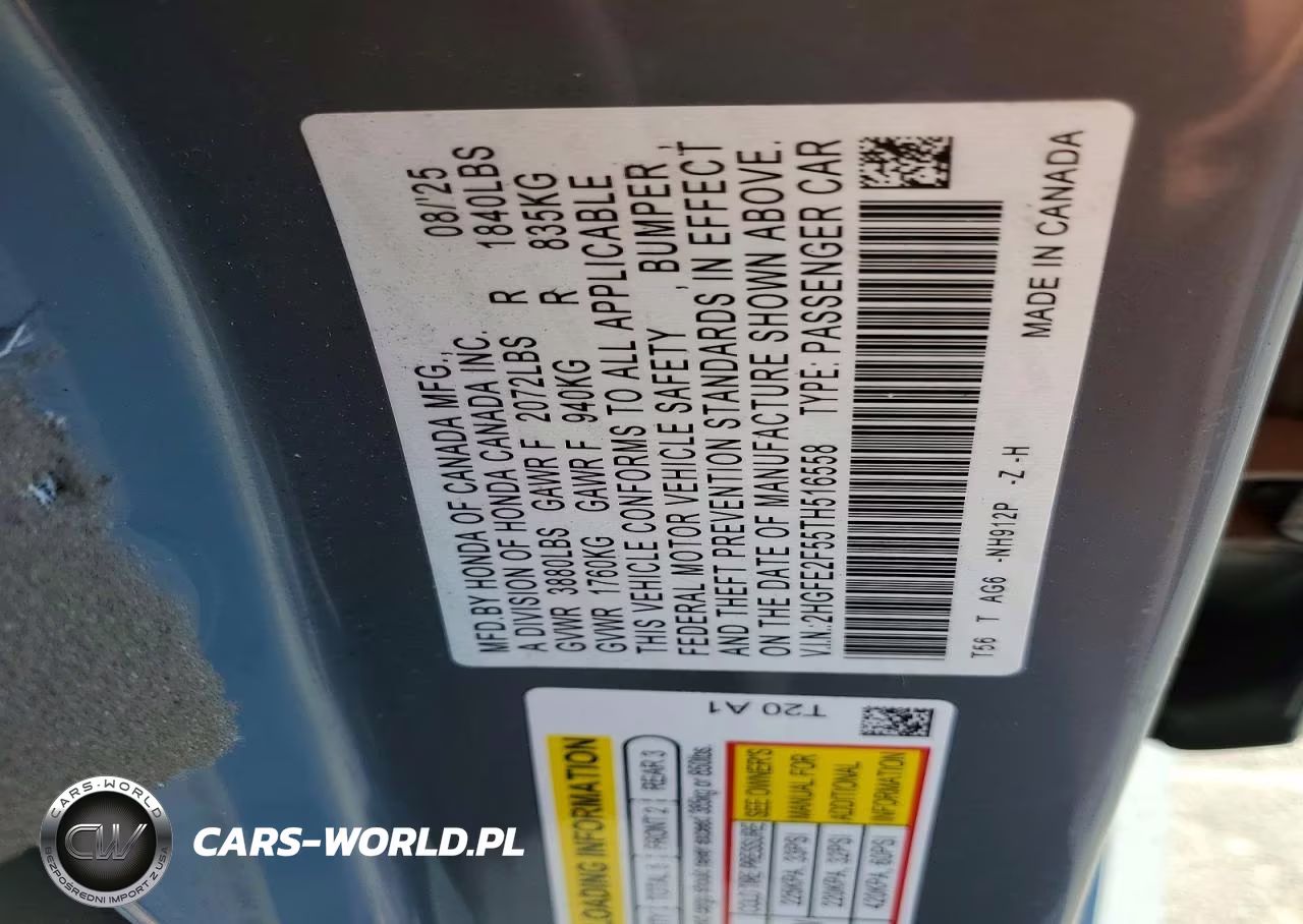 2026 Honda Civic Sport VIN:2HGFE2F55TH516558 - 12