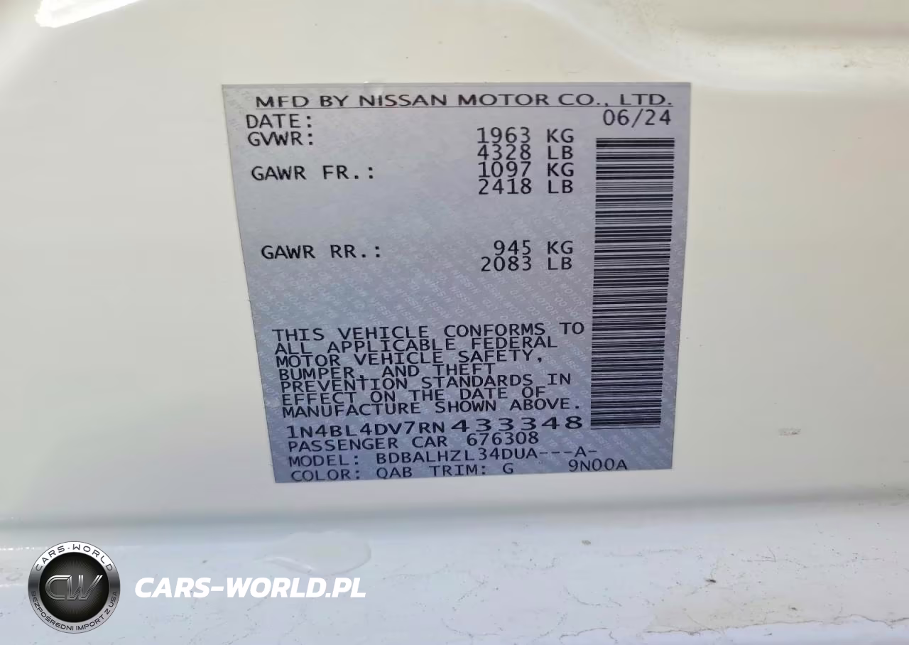 2024 Nissan Altima Sv VIN:1N4BL4DV7RN433348 - 12