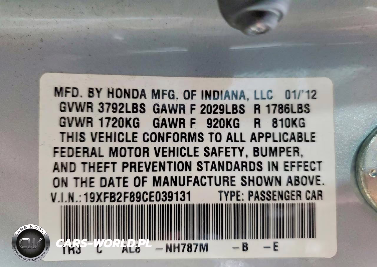 2012 Honda Civic Ex VIN:19XFB2F89CE039131 - 12