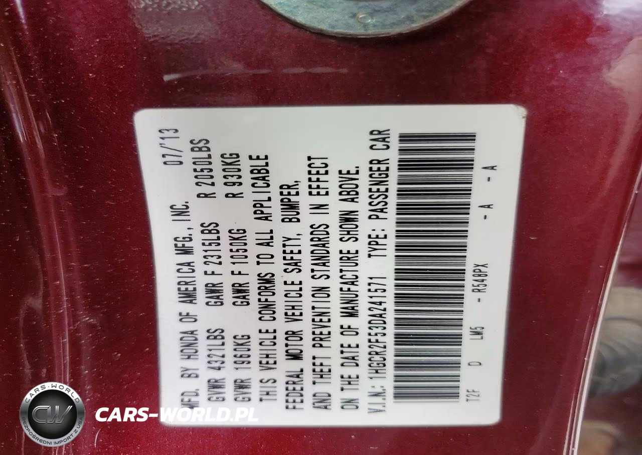 2013 Honda Accord Sport VIN:1HGCR2F53DA241571 - 12