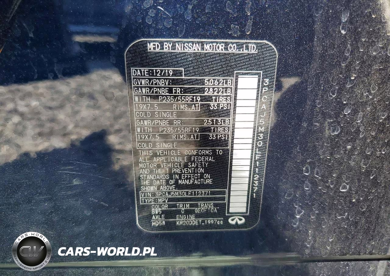 2020 Infiniti Qx50 Pure VIN:3PCAJ5M30LF112371 - 12
