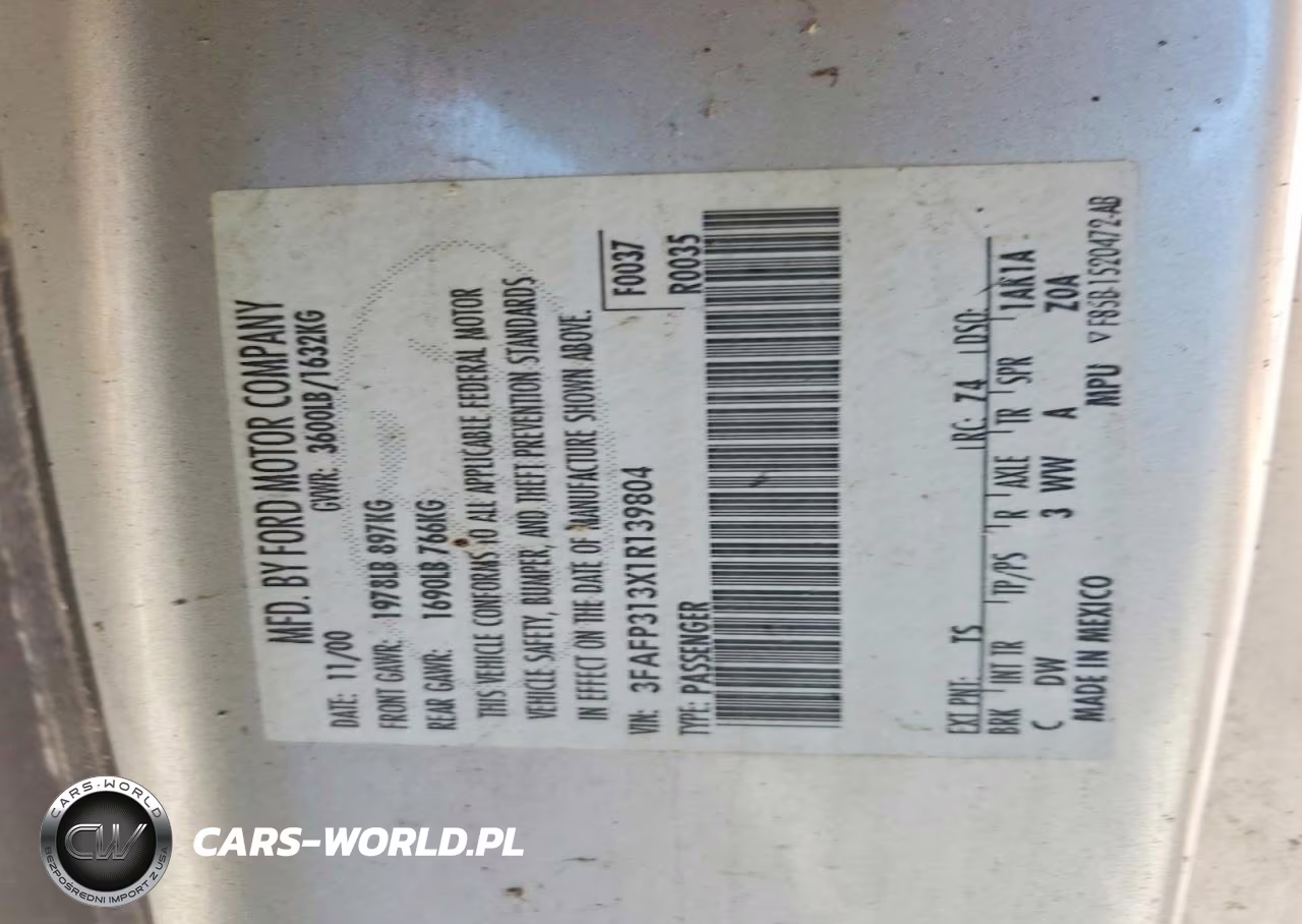 2001 Ford Focus Zx3 VIN:3FAFP313X1R139804 - 12