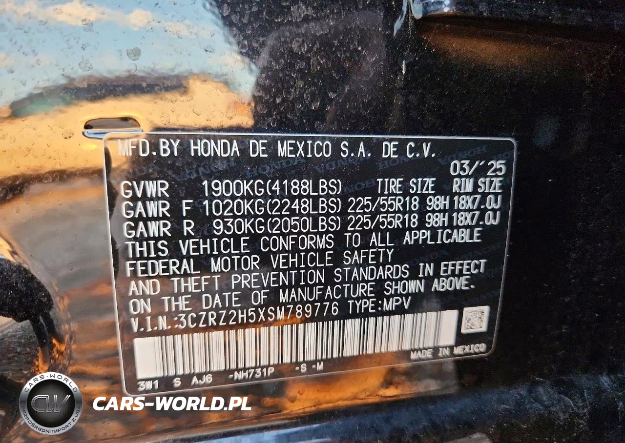 2025 Honda Hr-V Awd Sport VIN:3CZRZ2H5XSM789776 - 13