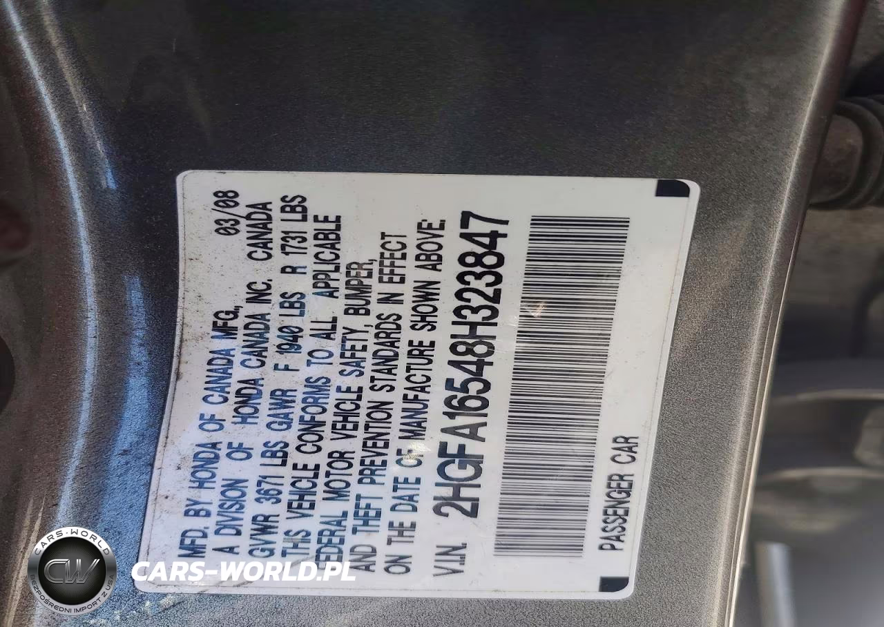 2008 Honda Civic Lx VIN:2HGFA16548H323847 - 12