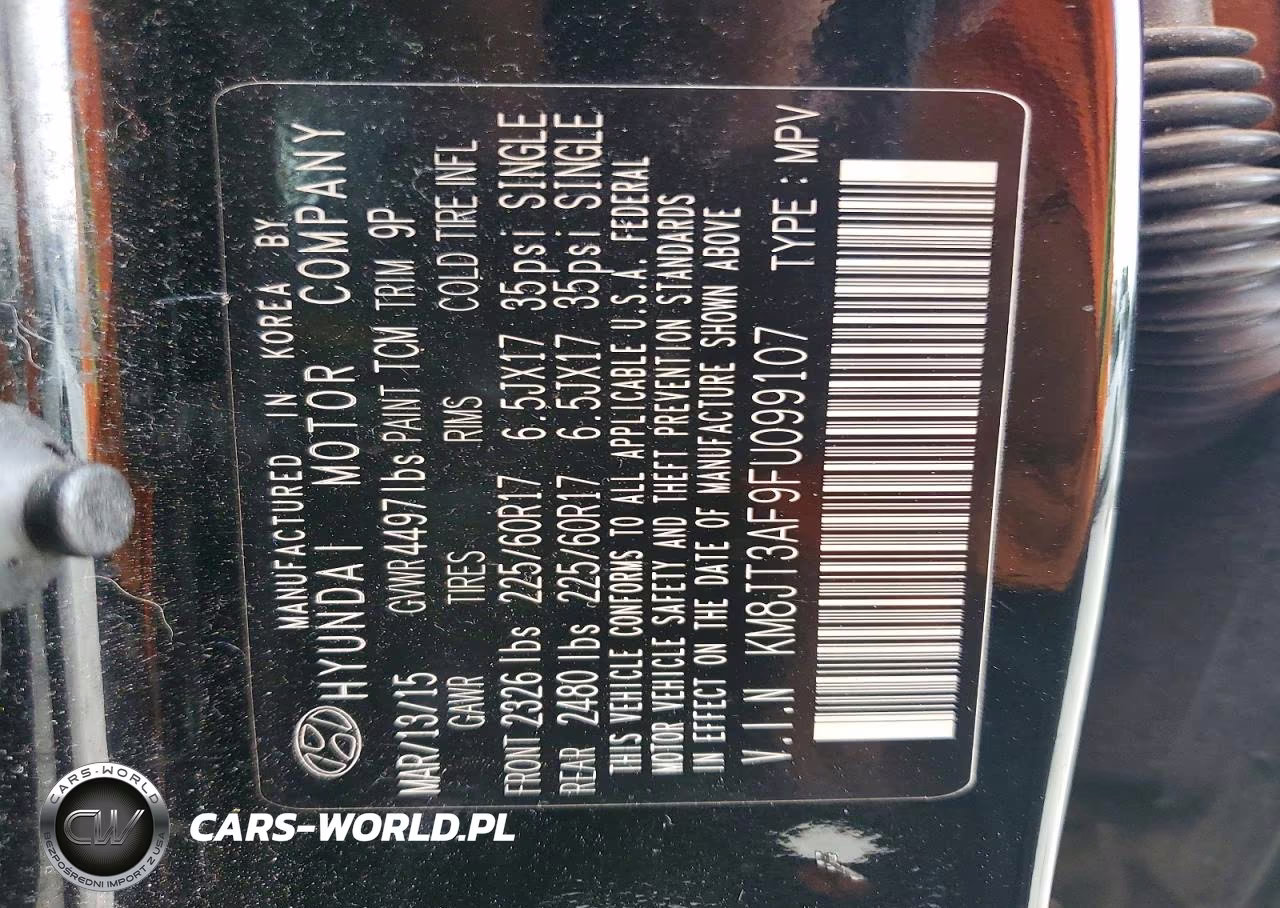 2015 Hyundai Tucson Gls VIN:KM8JT3AF9FU099107 - 13
