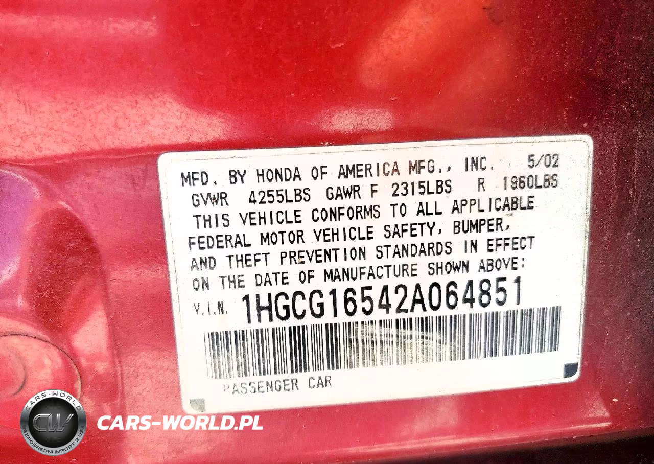 2002 Honda Accord Ex VIN:1HGCG16542A064851 - 12