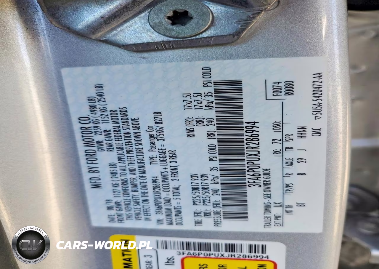 2018 Ford Fusion Se Phev VIN:3FA6P0PUXJR286994 - 12
