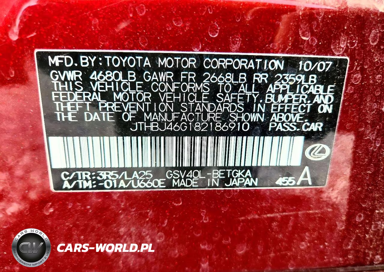 2008 Lexus Es 350 VIN:JTHBJ46G182186910 - 12