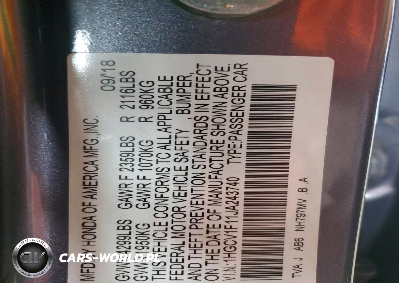 2018 Honda Accord Lx VIN:1HGCV1F11JA243740 - 12