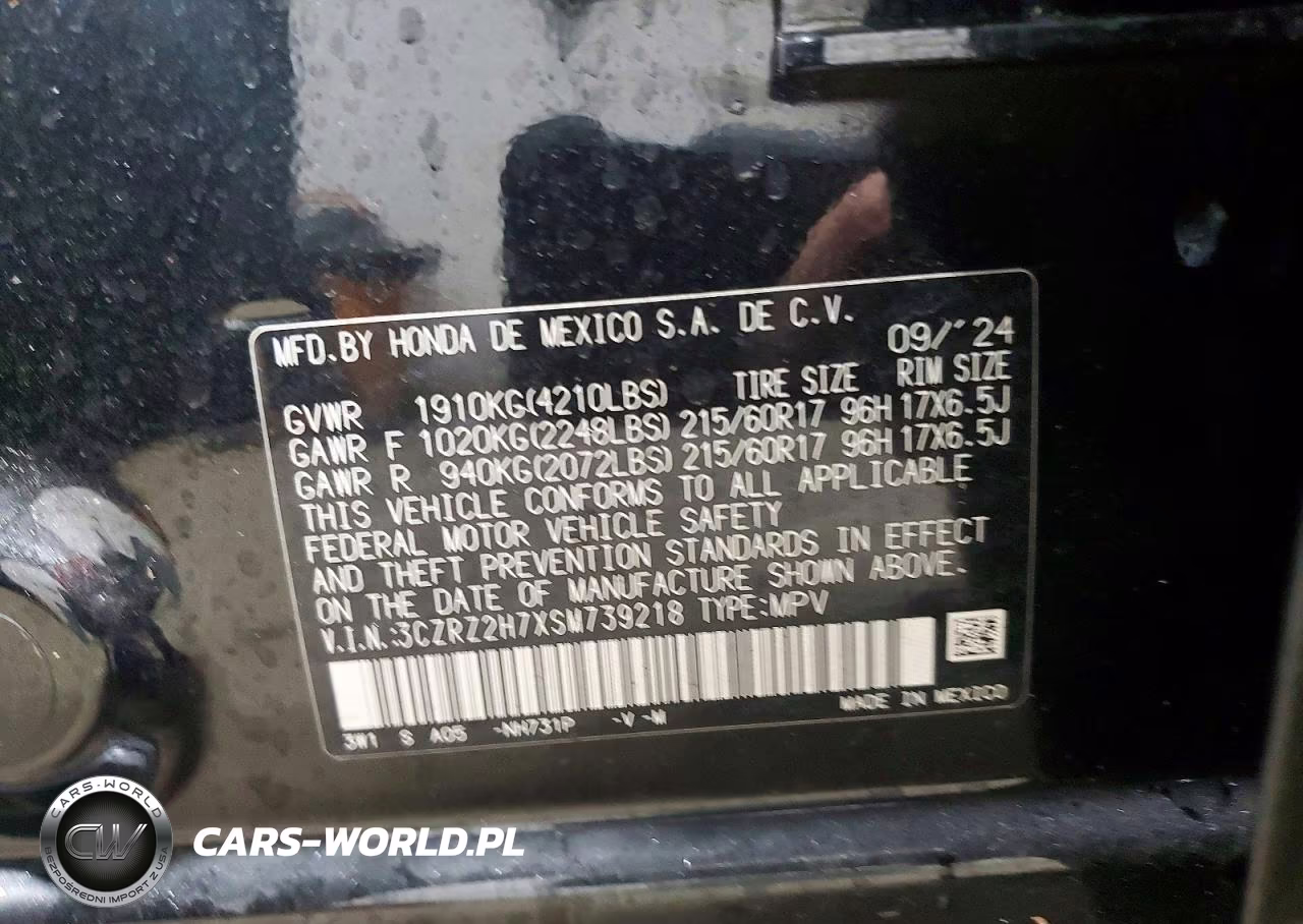 2025 Honda Hr-V Exl VIN:3CZRZ2H7XSM739218 - 13