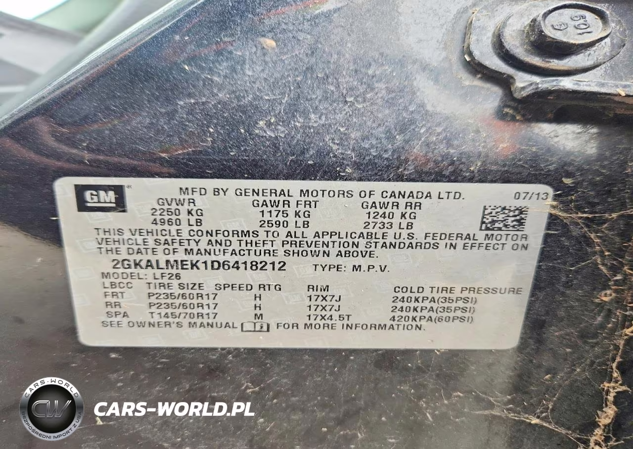 2013 GMC Terrain Sle VIN:2GKALMEK1D6418212 - 13