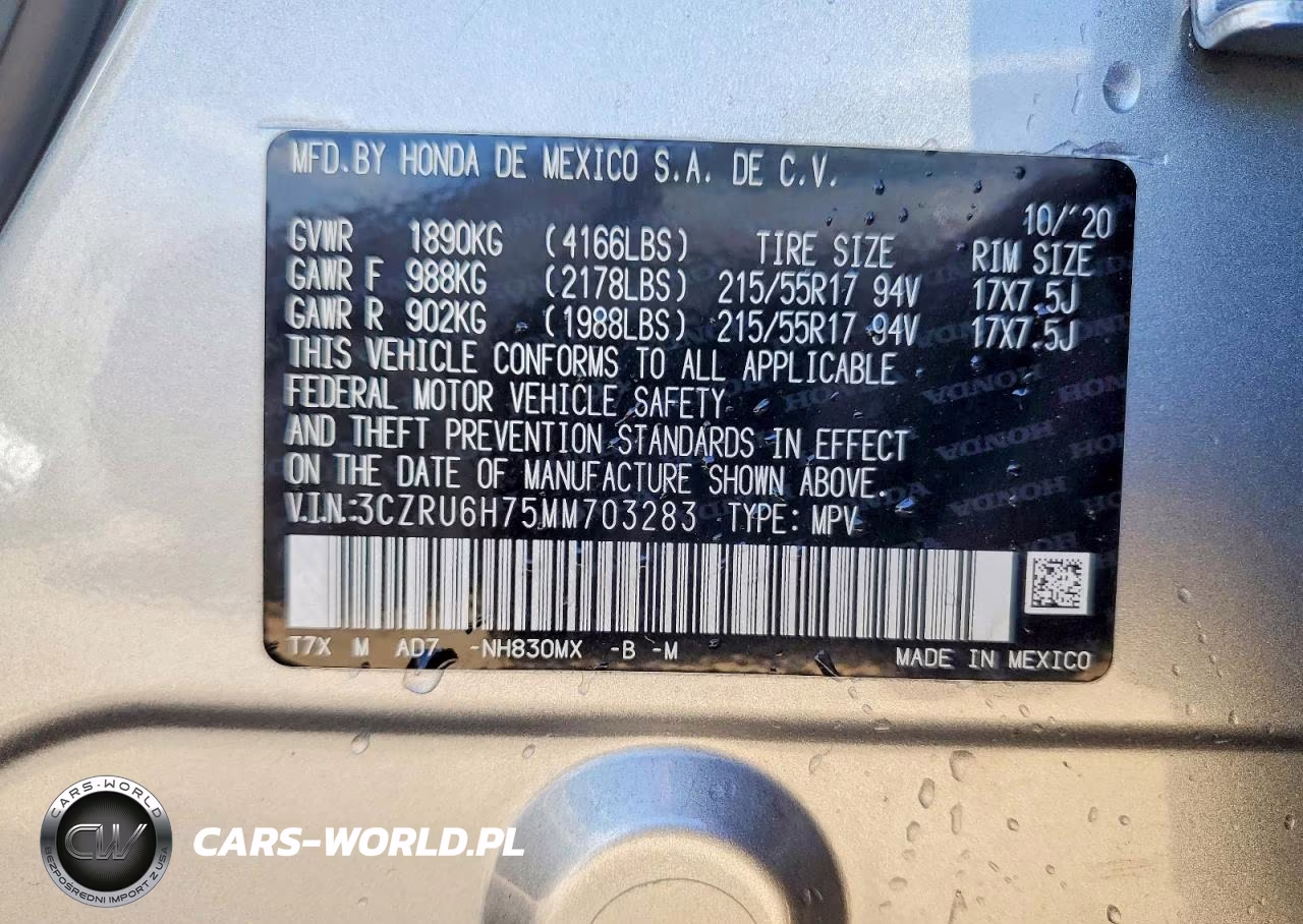 2021 Honda Hr-V Exl VIN:3CZRU6H75MM703283 - 12